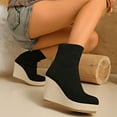 thumbnail image 5 of Pandaie Ankle Boots for Women Stretch Knitted Platform Wedge Heel Sock Booties Pull on Round Toe High Heels Dress Short Boots Black 6, 5 of 8