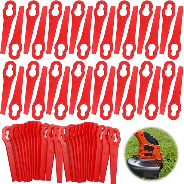Dinheiro Cortacésped de plástico rojo, 120 cuchillas de corte, cuchillas de corte de plástico, cuchillas de plástico para cortacésped, accesorios para cortacésped, cuchillas de plástico de repuesto