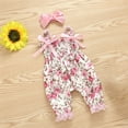 thumbnail image 2 of Odeerbi Baby Girls Cotton Rompers Jumpsuit Baby Clothes 3-12 Months Infant Baby Halter Floral Print Bodysuit Bow Bodysuit with Headband Pink, 2 of 9