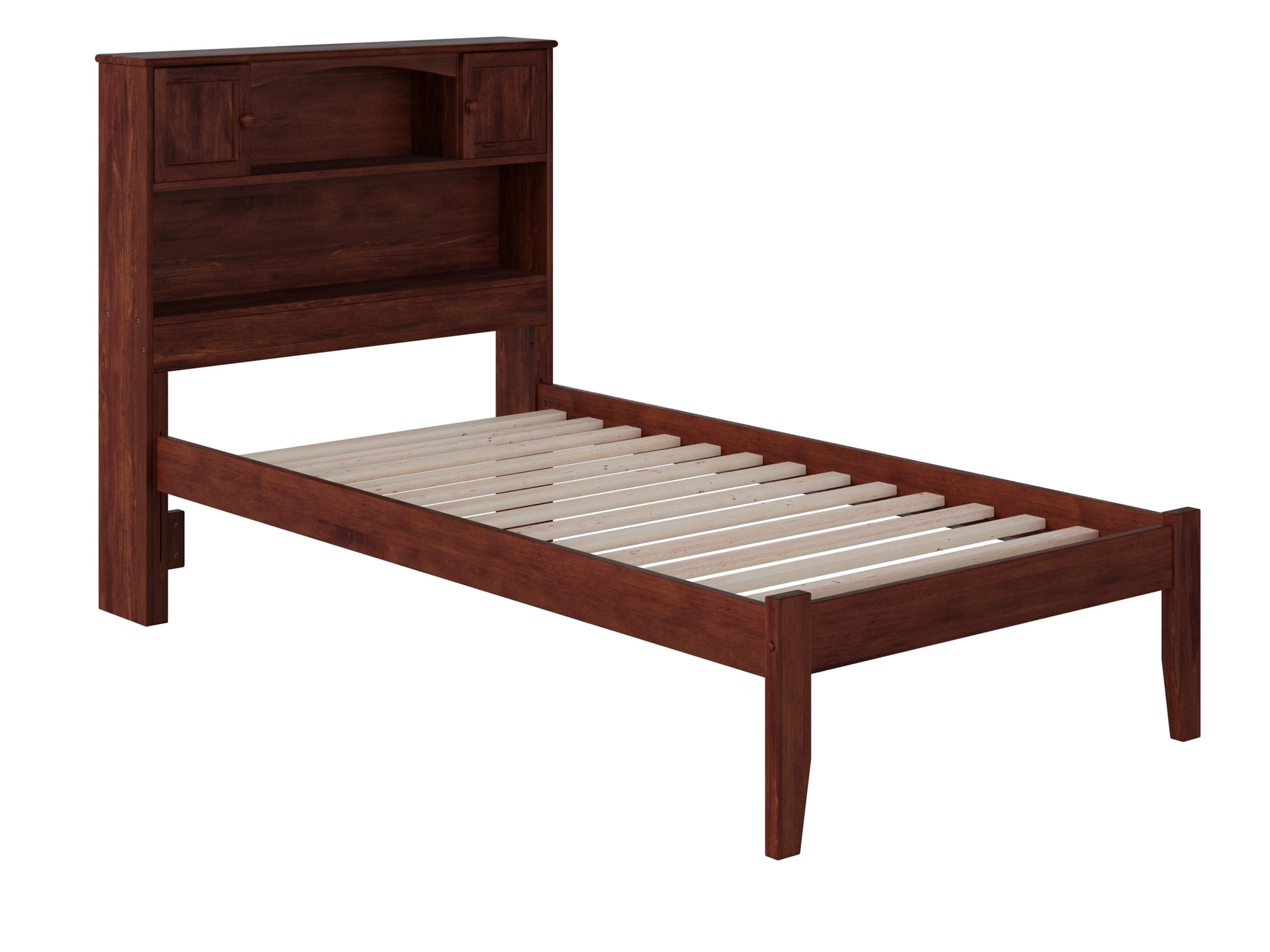 AFI Newport Twin Solid Wood Platform Bed with Storage Headboard, Walnut