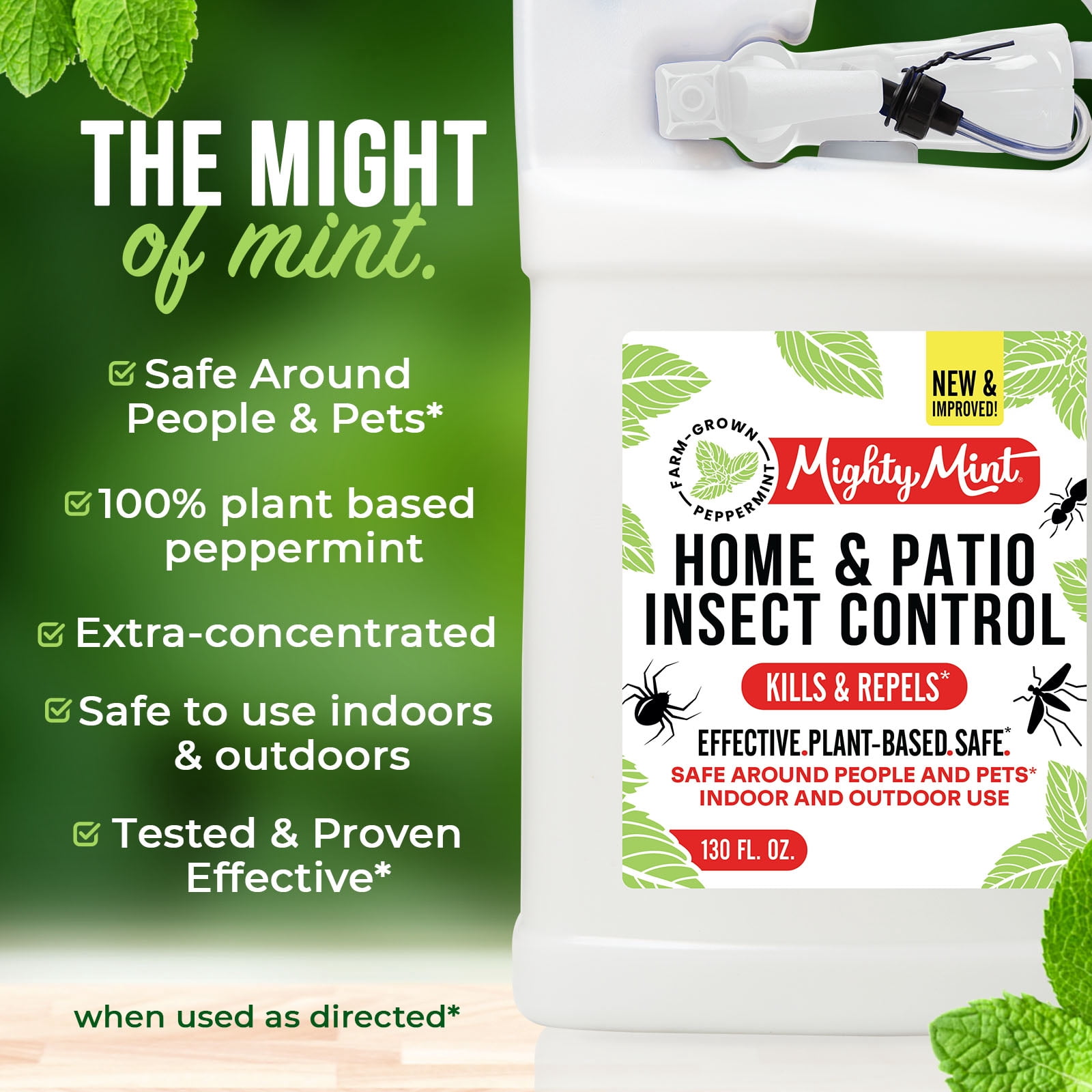 Mighty Mint Peppermint Oil Home & Patio Insect Control Spray Natural Indoor & Outdoor Bug Control for Spiders, Ants, Roaches, and More, 130 fl. oz.