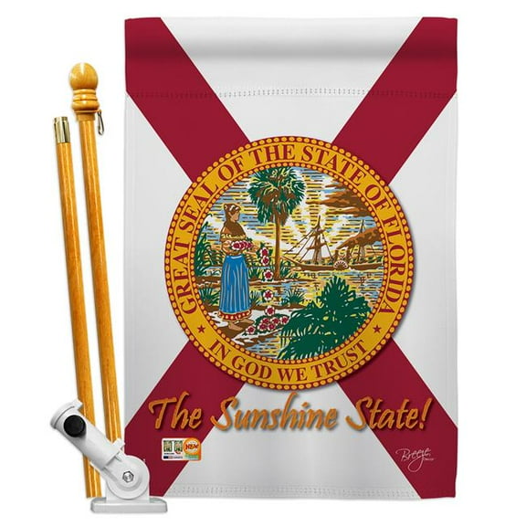 Breeze Decor BD-SS-HS-108082-IP-BO-D-US13-BD 28 x 40 in. Vertical Florida Americana States Impressions Decorative Double Sided House Flag Set with Pole & Bracket Hardware