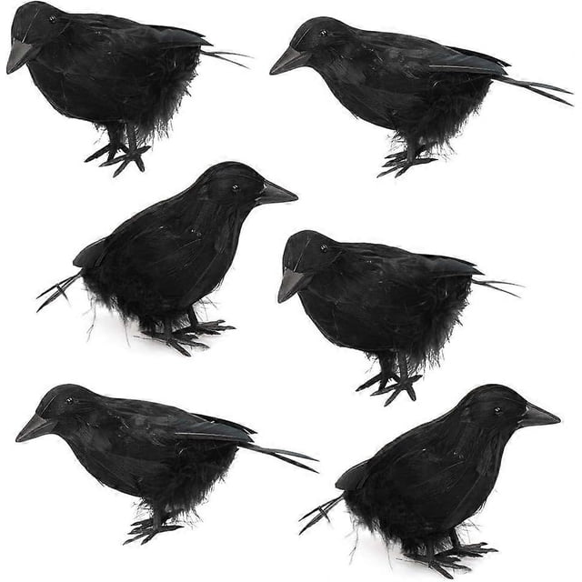 6Pcs Scary Halloween Crow Decorations Realistic Looking Black Feathered Bird Party Accessories Home Decors