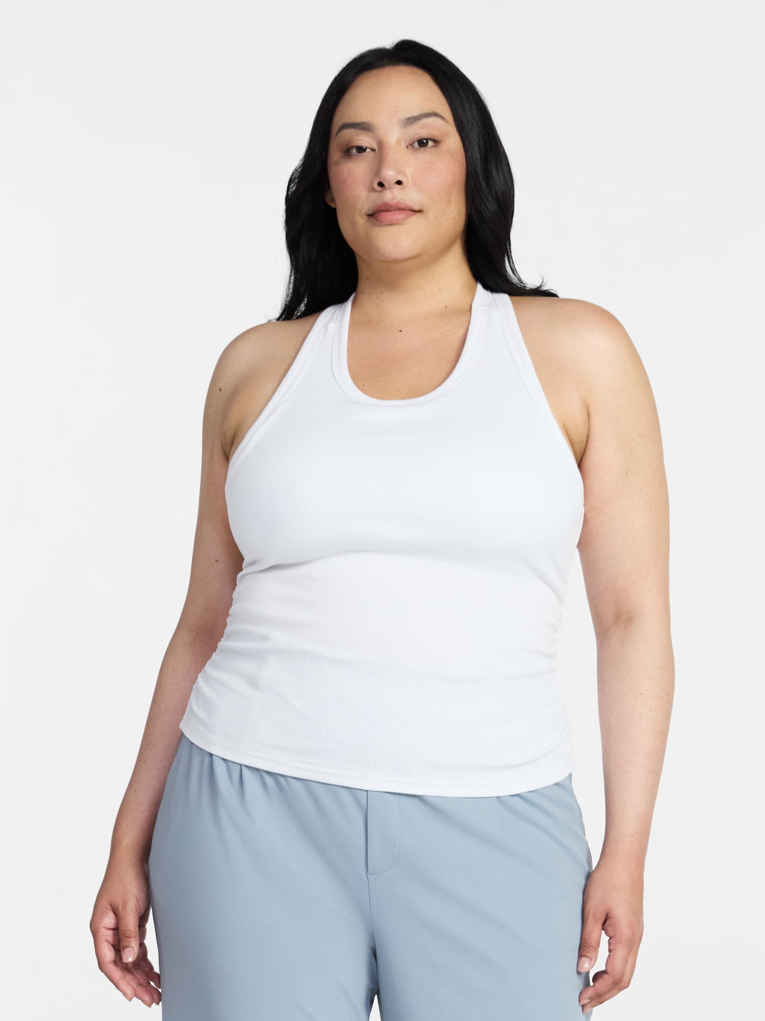 Avia Women's and Women's Plus Cotton Ruched Rib Tank Top, Sizes XS-4X