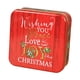 thumbnail image 1 of Lata de galletas navideñas con dibujos de chocolate, para guardar bocadillos, envoltorios de regalo, golosinas navideñas ALEGRÍA roja, 1 of 9