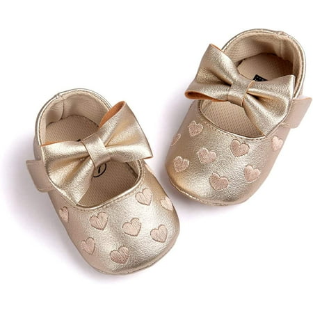 

QWZNDZGR Baby Girls Shoes Soft Sole Mary Jane Flats Princess Dresses Shoes PU Cute Bow Prewalker