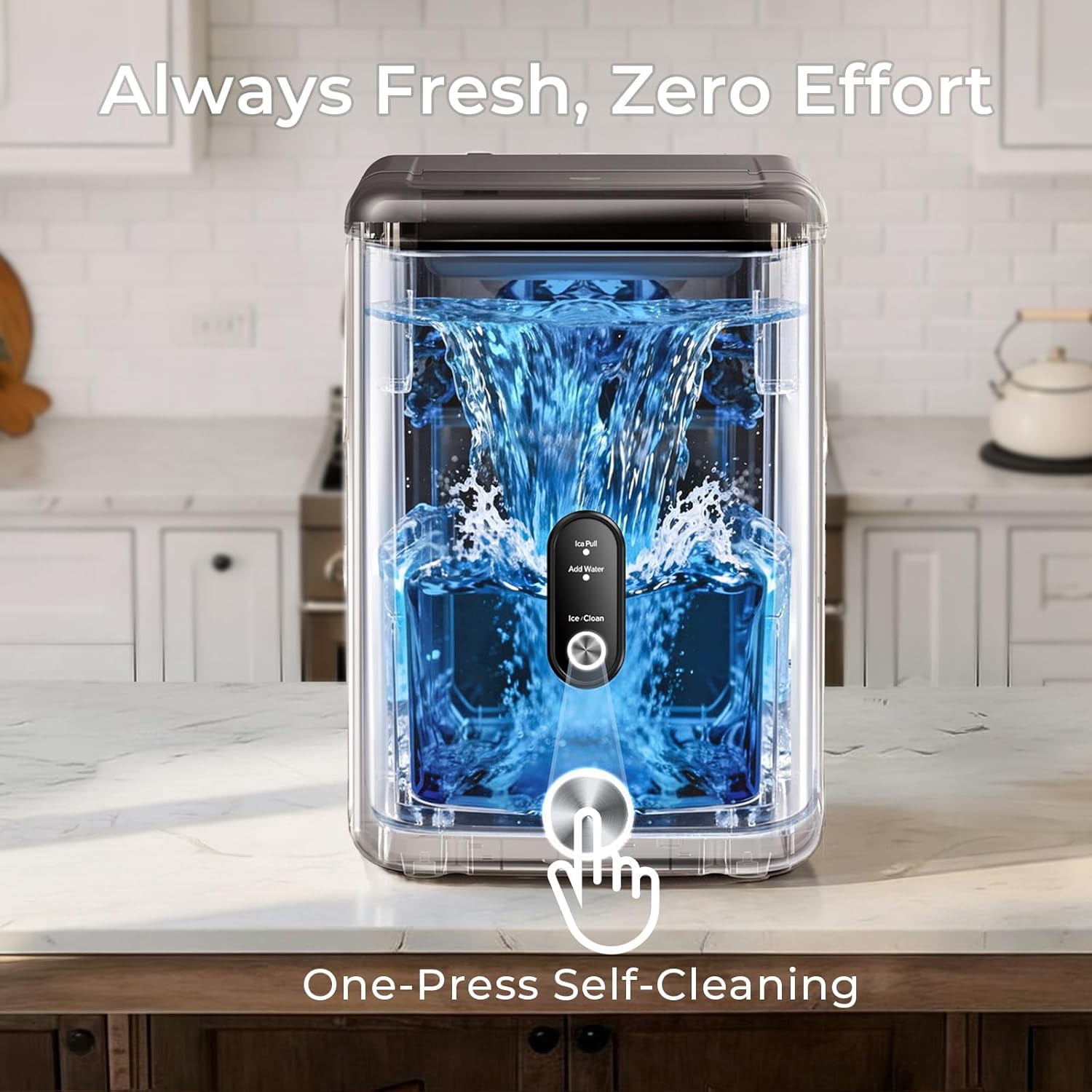 Nugget Ice Maker Countertop: 33lb/Day, Self-Cleaning, Black Stainless Steel, Portable, Soft Chewable Pebble Ice Machine for Home Kitchen, RV & Office