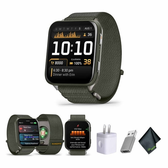 Garmin Venu X1 Thin and Lightweight GPS Smartwatch, 2” AMOLED Display, Sapphire Lens, LED Flashlight, Built-In Maps, 100  Sports Apps, Fitness and Wellness Tracking, Moss with Titanium Caseback