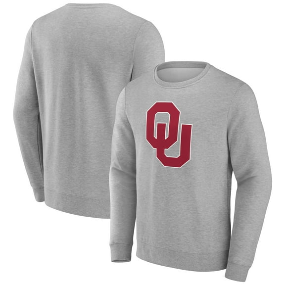 Men's Fanatics Heather Gray Oklahoma Sooners Applique Fleece Pullover Sweatshirt