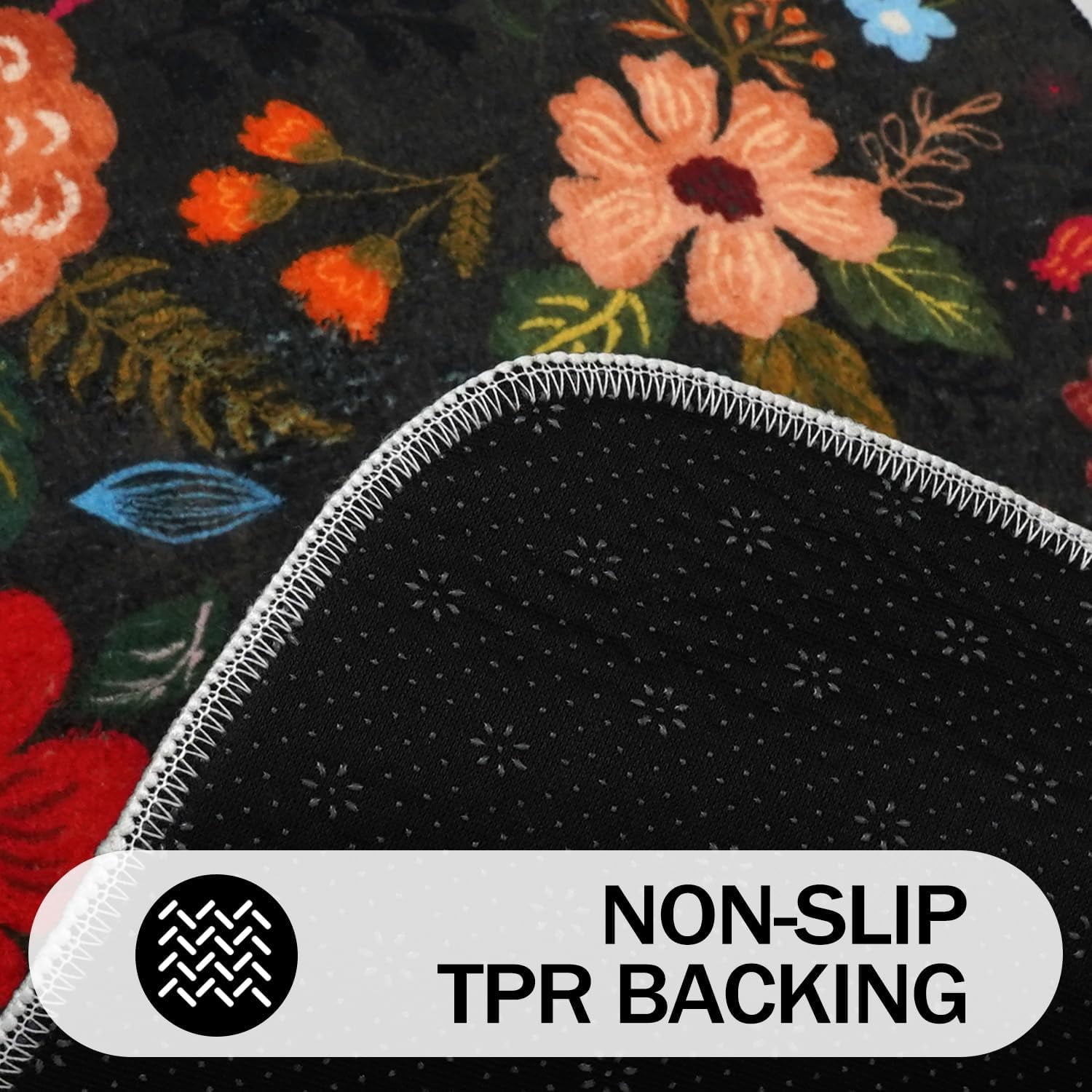Floral Bathroom Rugs Large Long Bath Mat, Black Bathroom Runner Rugs 24 x 60 Non Slip Washable, Flower Rug Cute for Bathtub
