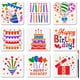 thumbnail image 1 of 9 plantillas de feliz cumpleaños para pintar, para fiestas de cumpleaños, pasteles, globos, cajas de regalo, velas, pancartas, con pincel., 1 of 9