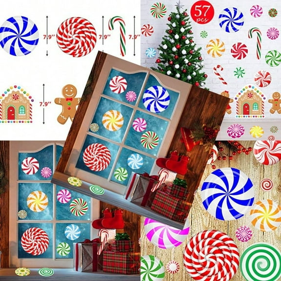 57PCS Peppermint Floor Decals Christmas Wall Stickers Decals Christmas Stickers Candy Wall Stickers For Candyland Decoration