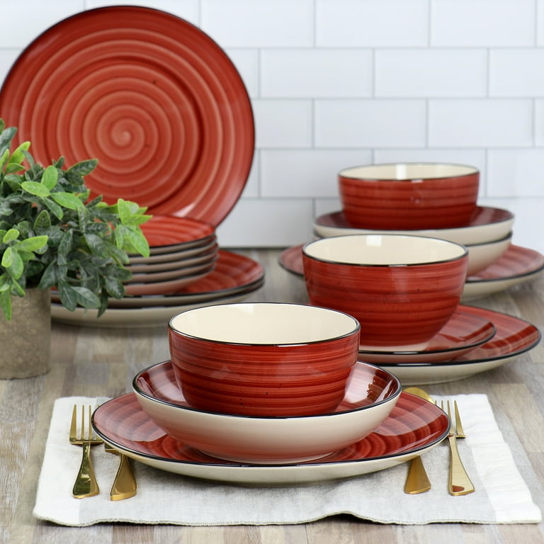 Elama Gia 24 Piece Stoneware Dinnerware Set in Red Walmart