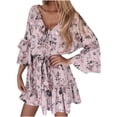 thumbnail image 1 of PVCS Femmes Sexy V-Neck Frenulum A-Forme Longue Robe d'Impression Mini Robe, 1 of 5