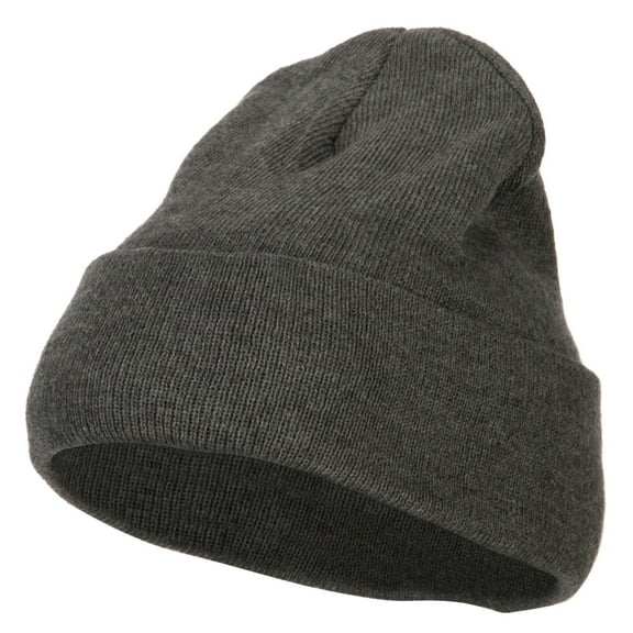 Big Size 12 Inch New Solid Color Long Cuff Beanie - Charcoal XL-3XL