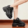 thumbnail image 4 of Unisex Lace-Up Punk Shoes Black Round Toe Thick Sole Platform Sneakers with Metal Rivet Decoration, 4 of 10