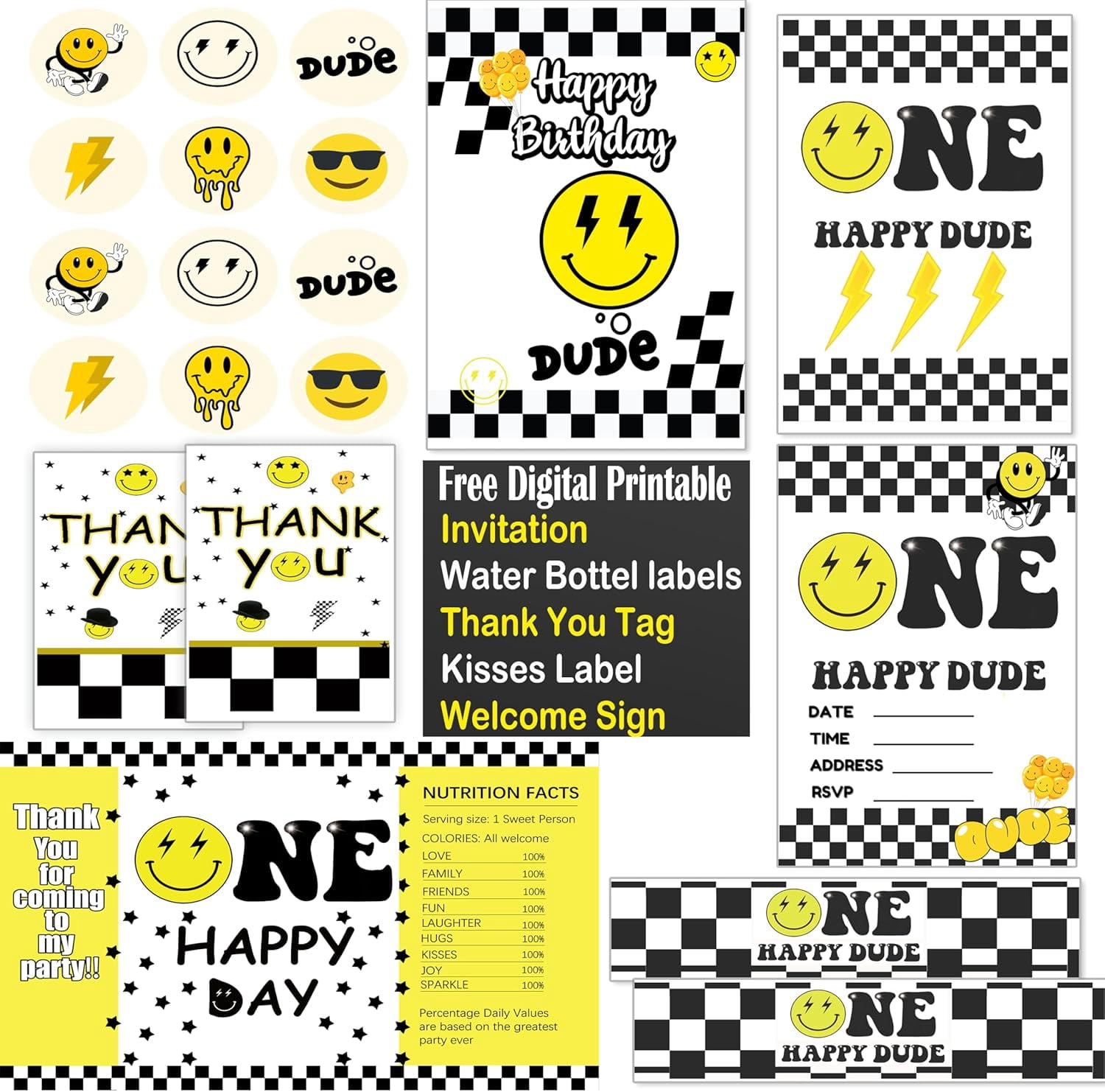 EMPIRE PARTY Supply 1st Birthday Party Decoration Kit, One Happy Dude Theme, Backdrop, Balloon Arch, ONE Boxes, High Chair Banner, Unisex