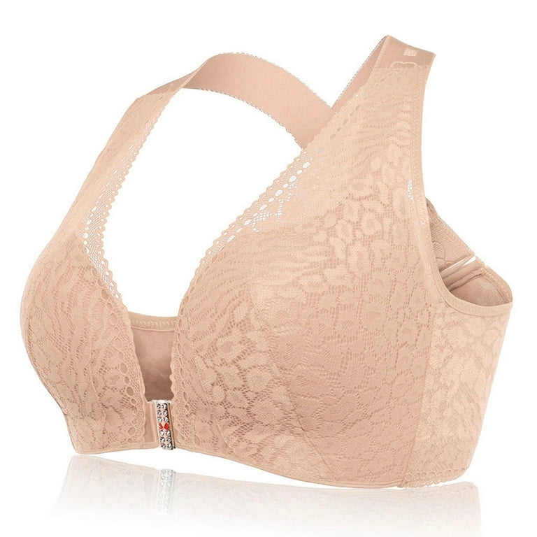 WGOUP Women's Front Closure Extra-Elastic Large Shaping Posture Lift  Bras,Beige
