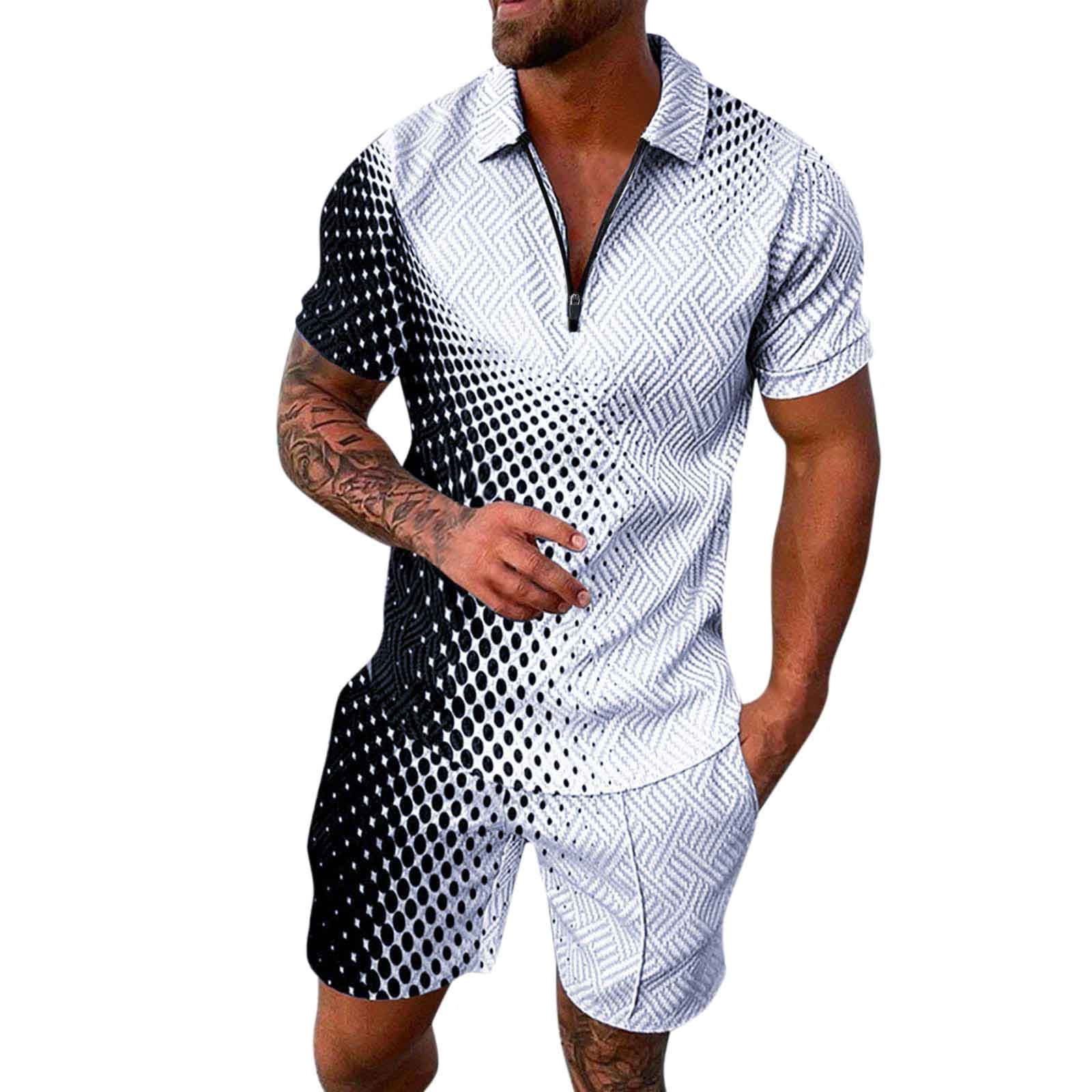 Men's 2 Piece Linen Sets Short Sleeve Button Up Shirt And Shorts Summer ...