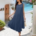 thumbnail image 4 of SMihono Loose Fit Dress for Women Fall Summer Sleeveless Crew Neck Linen Maxi Long Basic High Low Dress Women 2025 Navy L, 4 of 7