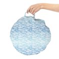 thumbnail image 2 of Waves Round Floor Cushion with Handle, Ocean Theme Curves in the Sea Spiraling Stripes Swirls Marine Blue Ombre, Pillow for Living Room & Dorms, 18" Round, Dark Turquoise White, by Ambesonne, 2 of 4