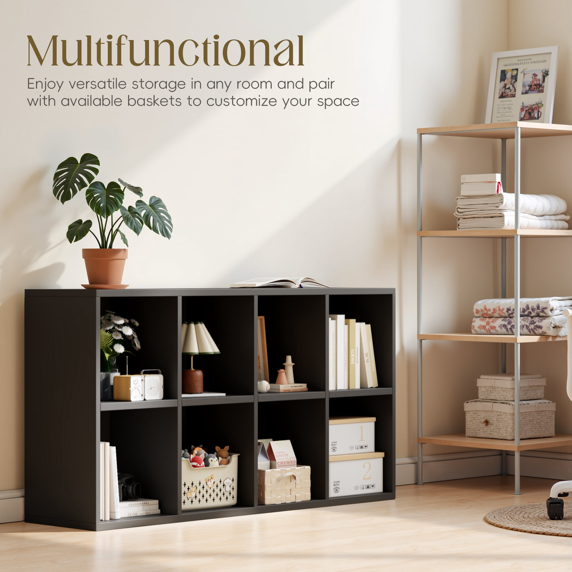 Homall Footless 8-Cube Standing Bookshelf,Suitable for Living rooms, Offices,and Study Rooms,Black