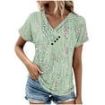 thumbnail image 2 of ALLLIST Summer Tops for Women 2024 Green Button Graphic Embellished Short Sleeve V-Neck T-Shirts Womens Blouses Dressy Casual XL, 2 of 5