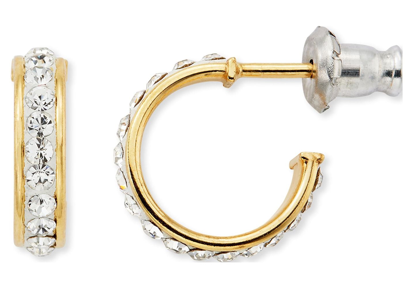 Brilliance Fine Jewelry 14K Gold Plated Sterling Silver Crystal Studs and Hoop Children’s Earrings Set