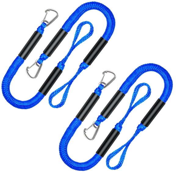 FLOODKING 2 Pack Single Hook Mooring Rope 4FT - Bungee Dock Lines with Bumper for Kayaks, Boats, Jet Skis