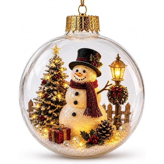 Glowing Christmas Story Ornament, Light-Up Mini Holiday Scene with Warm LED Light, Festive Keepsake Gift for Home Christmas Party Decoration.