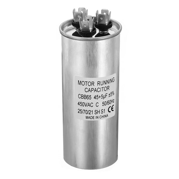 CBB65 45+5uf Run Capacitor, 45+5mfd AC 450V Aluminum Case with 3 Terminal for Air Conditioner
