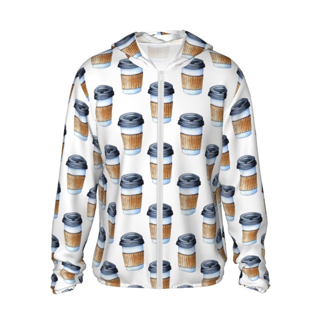 Vsdgher Sweat à Capuche Imprimé Motif Café pour Hommes Femmes, Manches Longues Protection Solaire Pêche pour Course Natation-TTG