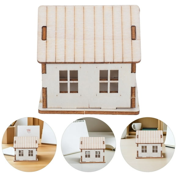 OUNONA Drafideep Beige Wooden House Model Kit for Craft DIY Activity