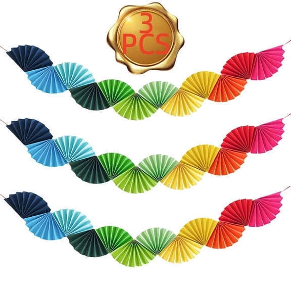 Youersen Paper Fans Garland, Colorful Rainbow Ceiling Hanging Decorations Set for Birthday Parties, Wedding, 3 Pcs