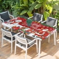 thumbnail image 2 of Red Christmas Table Cloths for 4 Foot Rectangle Tables, Xmas Snowman Santa Elk Winter Snowflake Patio Waterproof Elastic Fitted Tablecloths, Washable Rectangular Table Cover for Camping, 2 of 8