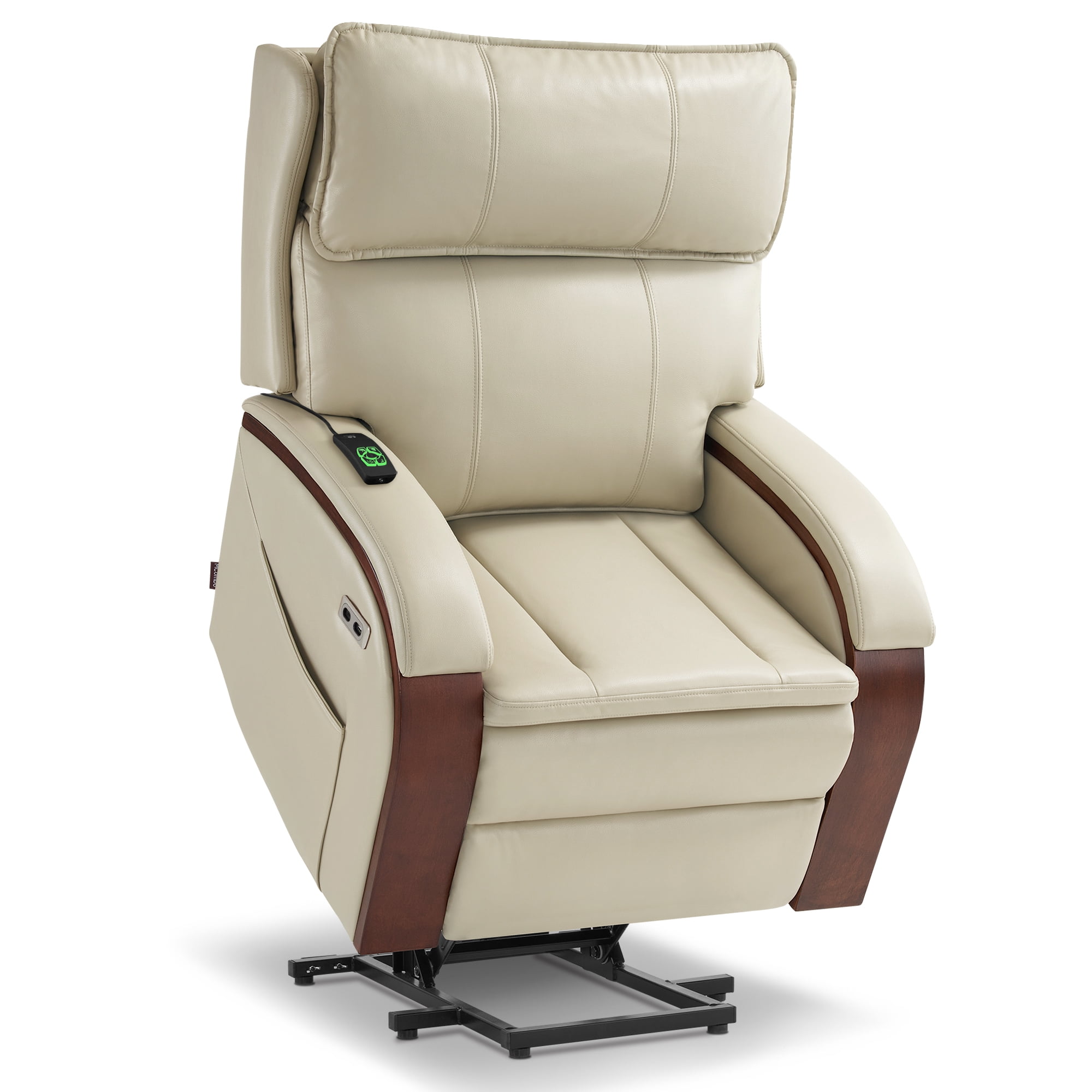 MCombo Power Lift Recliner Chair with Massage and Heat, Adjustable Headrest for Elderly, Solid Wood Armrest, Faux Leather, Cream White