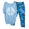 thumbnail image 2 of Dazajoo Summer 2 Piece Sets for Women Cotton Linen Round Neck Half Sleeve Graphic Tees and Camo Capri Pants Suits 2025 Dressy Casual Loungewear,Blue,L, 2 of 3