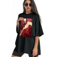 thumbnail image 3 of Plus Size Shirt for Women Black Tops for Women Oversized Short Sleeves Shirt for Women Red Marble T Shirt Crewneck Shirt for Women 3XL, 3 of 5