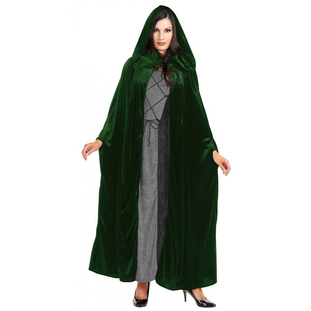 Unisex Hooded Halloween Cloak Long Cape Robe Velvet Fancy Dress Costumes for Adults Kids Cosplay M, Green Velvet