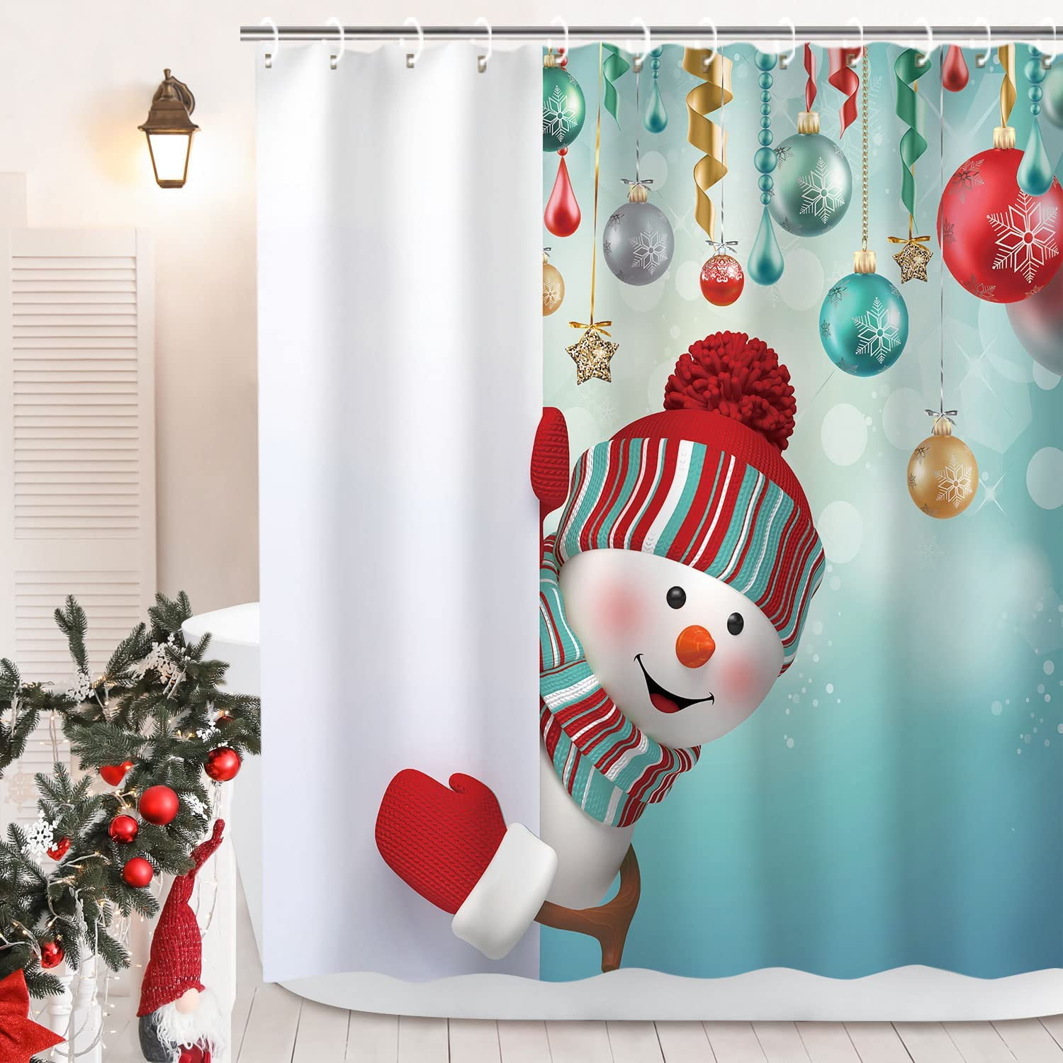 JOOCAR Christmas Shower Curtain, Snowman Shower Curtains for Bathroom