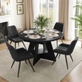 thumbnail image 3 of Hawsaiy 7 Piece Extendable Dining Table Set for 6, 47.24"-63" Round to Oval Kitchen Dining Room Table with Storage Shelf & Upholstered Dining Chairs, Modern Wood Dining Table Set for Apartment, 3 of 11