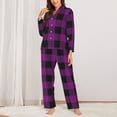 thumbnail image 2 of Pajama Sets for Women 2 Pcs, Purple black plaid A Button Down Long Sleeve Sleepwear Lounge PJ Sets, 2 of 6