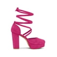 thumbnail image 3 of BLISSFUL STEP Women's Pumps Block Heels Platform Strappy Lace up Pumps Hot Pink 8, 3 of 8