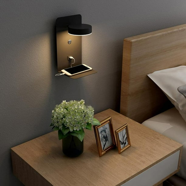 Lámpara de pared nórdica, luz con carga de teléfono móvil USB, lámpara de lectura ajustable, accesorio para Corrido, dormitorio, decoración negro pequeño Yinane lámpara de pared