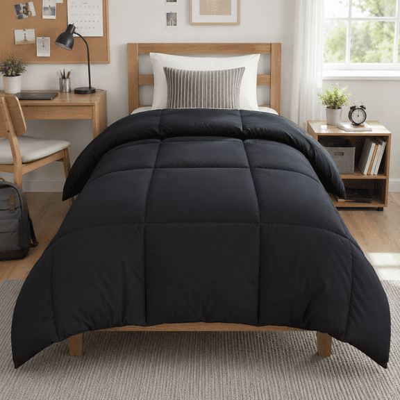 YUNDO Comforter Insert, All Season Down Alternative Duvet Insert, Quilted Microfiber Comforter, Soft Breathable Machine Washable, Black, Twin 68" x 90"