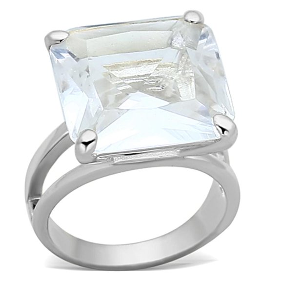 Sterling Silver Ring Synthetic Clear LOAS949 for Women Style Silver