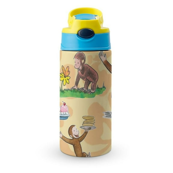 Kids Insulated Stainless Steel Cup Curious George Water Bottle with Covered Pop-Up Straw for Boy Girls