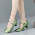 thumbnail image 6 of Green Women Latin Dance Shoes For Adult Practice With Metal Buckle Mid Heel Ballet Style Exercise Shoes, 6 of 9
