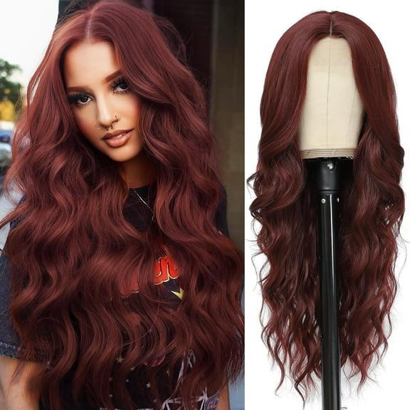 Nvzi -b Wavy Wig No Bangs Middle Parted Cosplay Hair for Daily Party(25.6in， Brown A03)