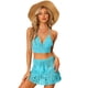 thumbnail image 1 of Conjunto de bikini de 2 piezas para mujer, minifalda con parte superior de Cami calada, conjuntos de punto de ganchillo para playa de verano Azul claro M, 1 of 6